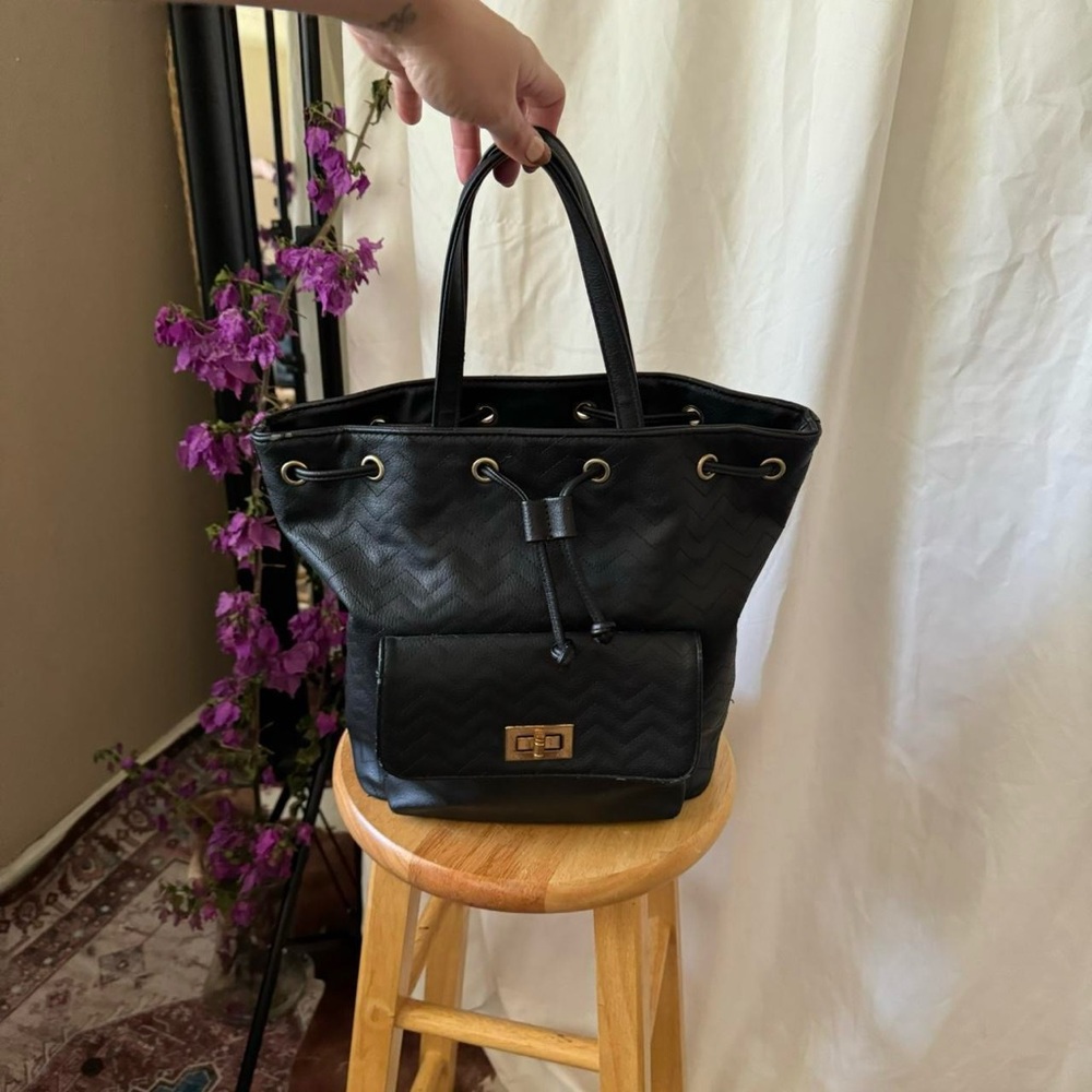 Ivy London black tote with chevron textured pattern